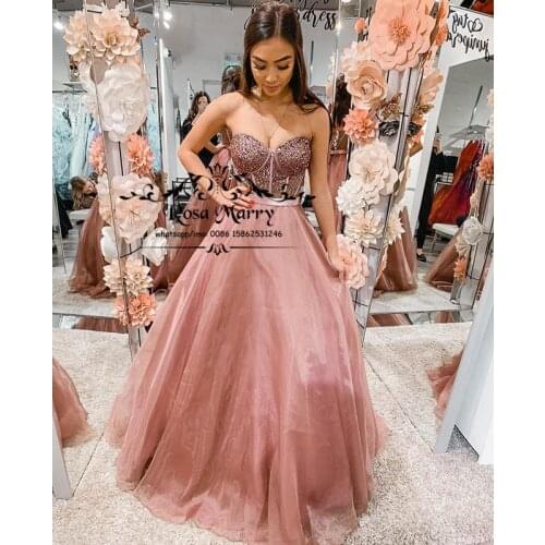 Luxury Blush Pink 2K20 Prom Dresses A Line Corset Sequins Beaded Plus Size African Pageant Formal vestidos de fiesta de noche
