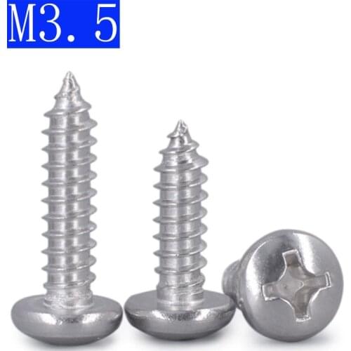 M3.5 304 Stainless Steel Phillips Cross Recessed PAN Head Self Tapping Screws DIN 7981