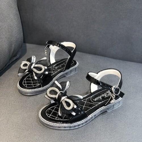 Sandals for Girls Bowtie Fancy Rhinestone Comfy Toddler Girl Sandals Fashion Summer Children Shoes Open Toe Casual Dress Up 2021