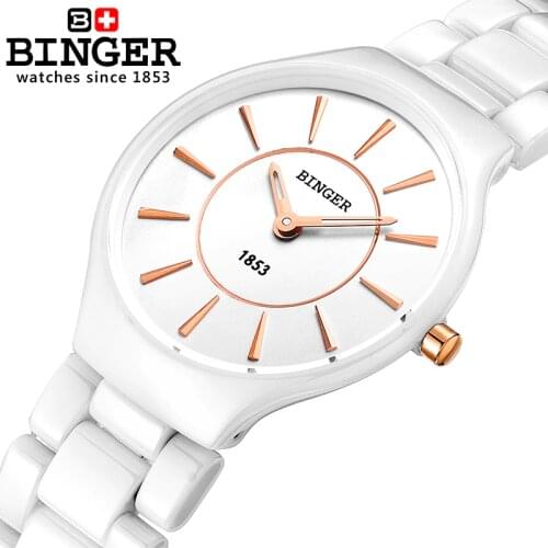 Switzerland Binger Space Ceramic Quartz Womens Watches Fashion lovers style Luxury clock Wristwatches Water Resistance B8006-3