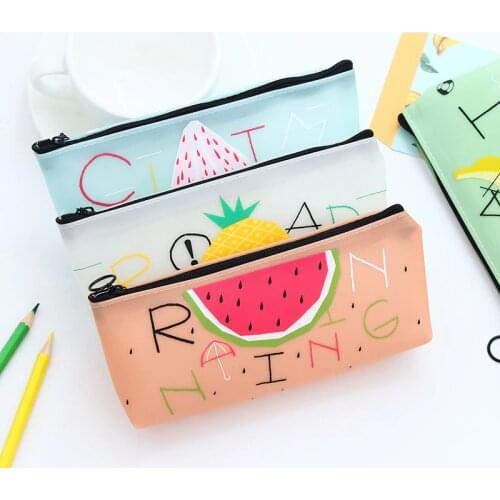 Cute Fruit Silicone Pencil Case Pen Box Etui Kawai Watermelon Pineapple Pencil Bag For Kids Korean Stationery School Supplies