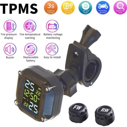 Motorcycle TPMS Motor Tire Pressure Tyre Temperature Monitoring Alarm System with 2 External Sensors motos USB Charging