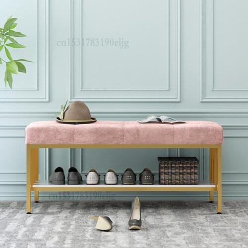 Wrought Iron Home Door Change Shoe Stool Light Luxury Soft Bag Cushion Wear Shoe Stool Shoe Rack Long Bench Bed End Foot Stool S