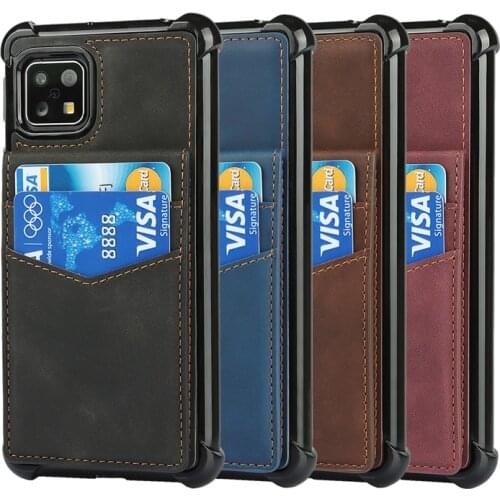 Shockproof Wallet Case For Sharp AQUOS Sense4 Buckle Luxury PU Leather Card Slot Back Cover Skin Feel Flip Shell with Strap