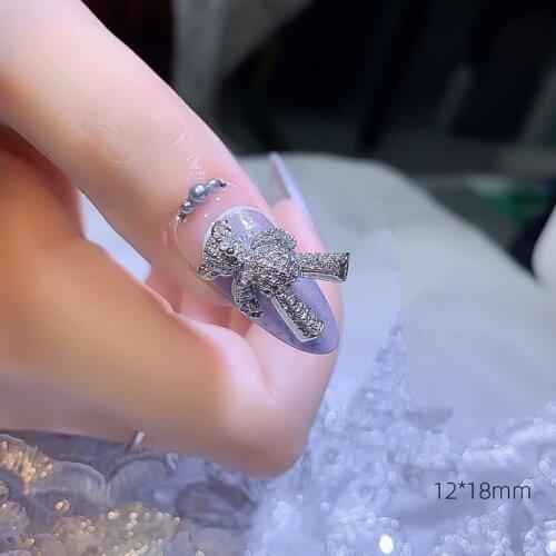 1Pcs 3D Alloy Cute Bear Zircon Nail Art Decorations Gold Silver Movable Small Bear Crystal Manicure Design Accessories