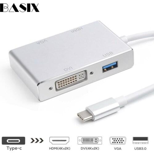 USB 3.1 Hub USB C Type C To HDMI-compatible VGA DVI USB 3.0 Adapter 4 In 1 Cable for Laptop Macbook USB C HUB Splitter