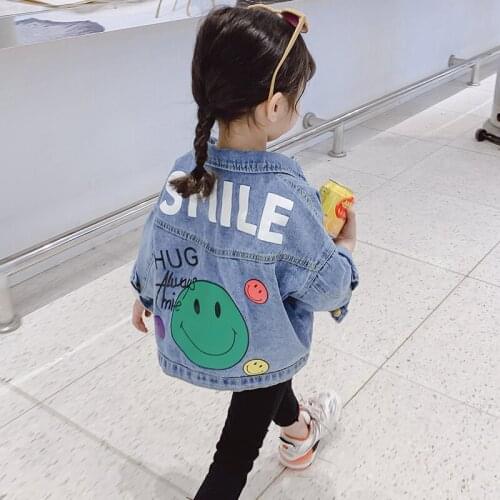 Spring Baby Girls Hole Denim Jacket Coats Autumn Children Outwear Sequins Big Girl Design Kids Cartoon Clothes For 3 To 14 Yrs