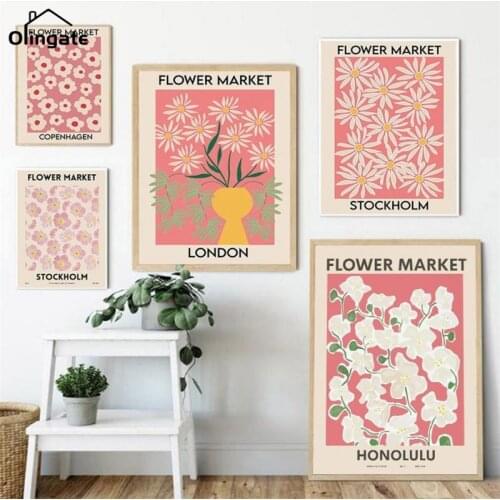 Vintage Abstract Flower Market Leaf Vase Wall Art Canvas Painting Nordic Posters and Prints Wall Pictures for Living Room Decor