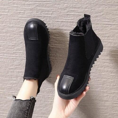 Chelsea style womens winter autumn boots female fur sneakers keep warm shoes woman flat boats