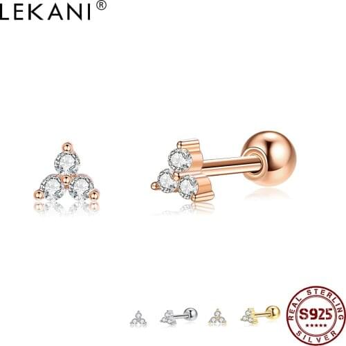 LEKANI Prevent Allergy 925 Sterling Silver Earrings For Women Clear Crystals Zirconia Flower Stud Earrings Statement Jewelry