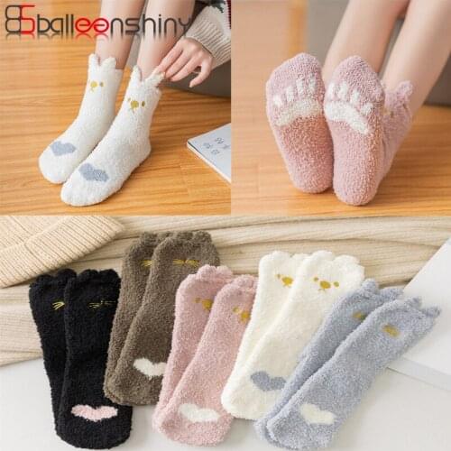 Woman Warm Socks Super Soft Autumn And Winter Coral Fleece Socks Cute Cat Paw Tube Sleeping Indoor Socks Fashion Christmas Gift