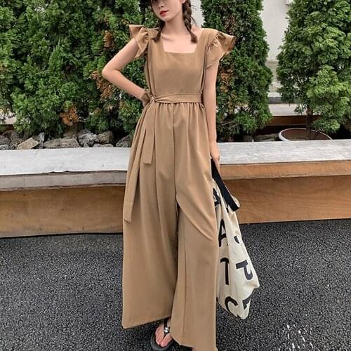 Vintage Ruffles Jumpsuit For Women Summer Autumn High Waist Elegant Wide Leg Jumpsuits Overalls Plus Size monos mujer