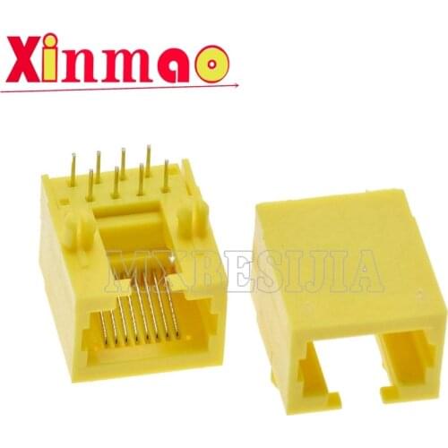 10pcs RJ45 8P8C Network port socket 8P8C Female PCB Mount Modular Yellow RJ45 Interface