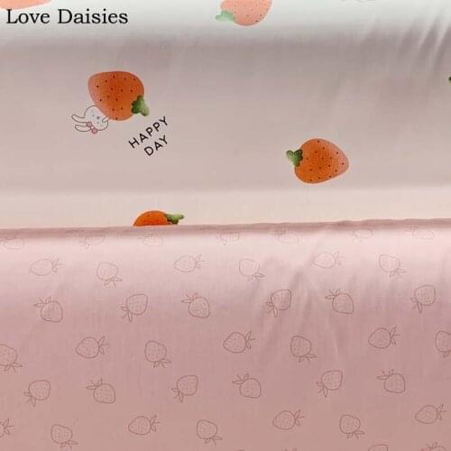 100% Cotton Twill WHITE PINK Cartoon Red Strawberry Rabbit Fabric for Kids Sheet Cushion Apparel Dress Quilting Home Decor Craft