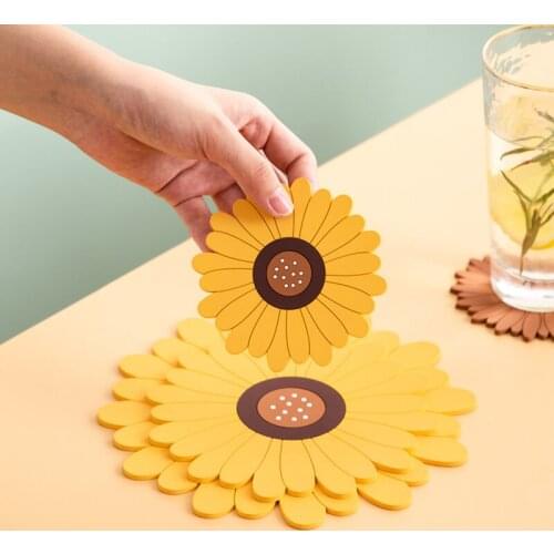 3 Sizes Sunflower Shape Coaster Table Mat Pad Heat Insulation Coffee Tea Cup Pads Placemat Kitchen Accessories