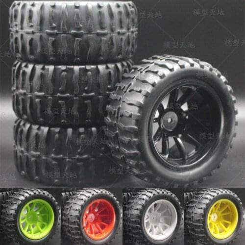 4pc 1/10 Off-Road Car Monster Bigfoot Truck Tires 55*115MM Plastic Wheel Rim Rubber Tyre for HSP HPI 94108 94111 94188 88020