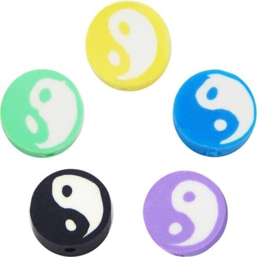 50pcs Polymer Clay Spacer Beads Round Tai Chi Diagram Shape Yin Yang Beads For Child Bracelet Jewelry Making Handmade Accessory