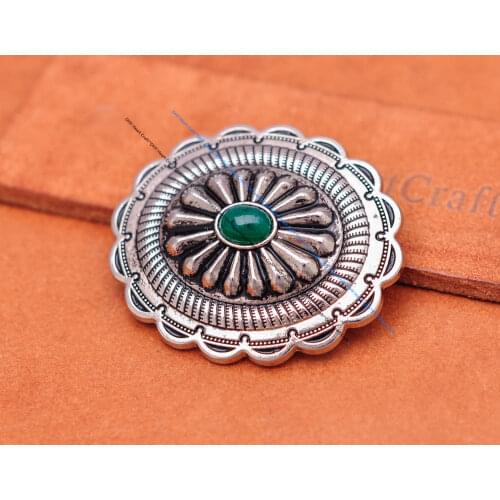 6pc 44*38mm Tribal Traditional Flower Carved South Green Turquoise Leathercraft Luggage bag Accessories Belt Concho Screwback