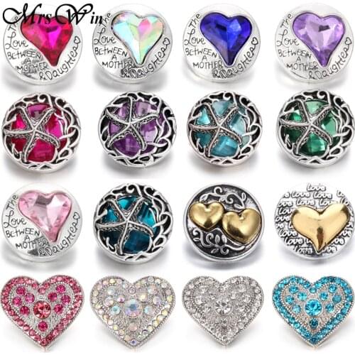 6pcs/lot New 18mm Metal Snap Button Jewelry Rhinestone Love Heart Starfish Snaps Fit Snap Bracelet Bangles for Women Lover