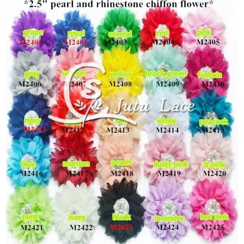 60 pcs / lot , 2.5 '' chiffon Flowers Pearl , fabric flower for apparel headband accessories