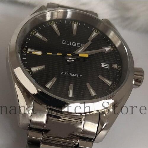 BLIGER 40mm Sapphire Glass Aseptic Leisure Sports Waterproof Black Dial Luminous Ceramic Bezel Automatic Waterproof Mens Watch