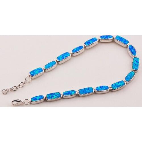 Free Shipping Blue Fire Opal 925 Sterling Silver Bracelet 7.5"+0.5" P91