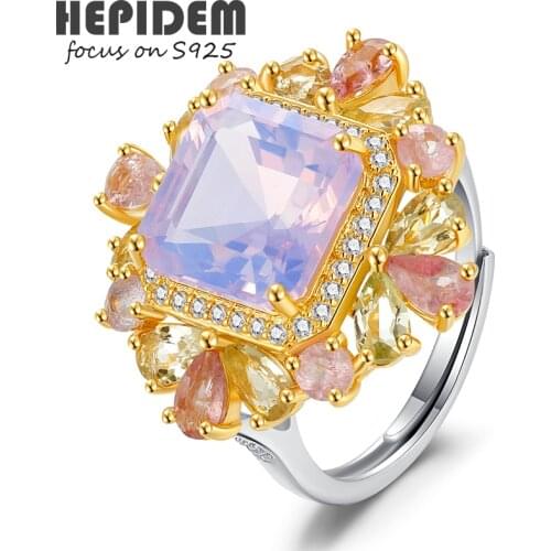 HEPIDEM 100% Amethyst 925 Sterling Silver Rings New Trend Women Big Square Purple Stone Gemstones Gift S925 Fine Jewelry 3925