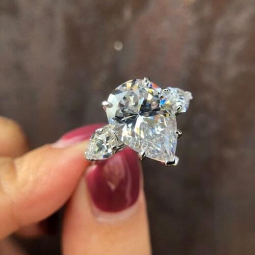 Water Drop Silver color Diamond ring Gemstone Engagement wedding band rings for women Bridal Statement Party Jewelry Gift