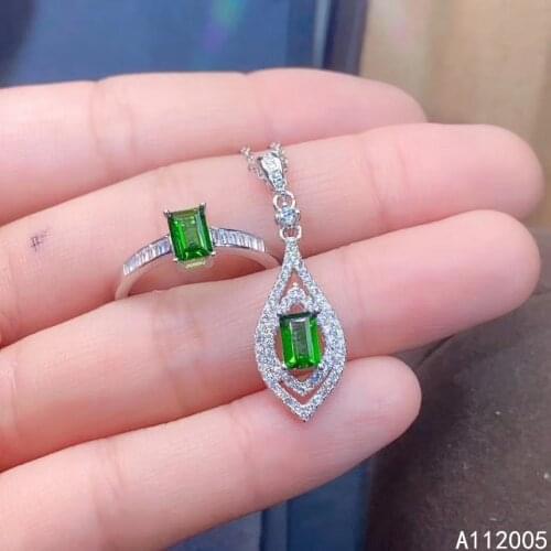 KJJEAXCMY Fine Jewelry 925 sterling silver inlaid natural diopside female ring pendant set trendy supports test