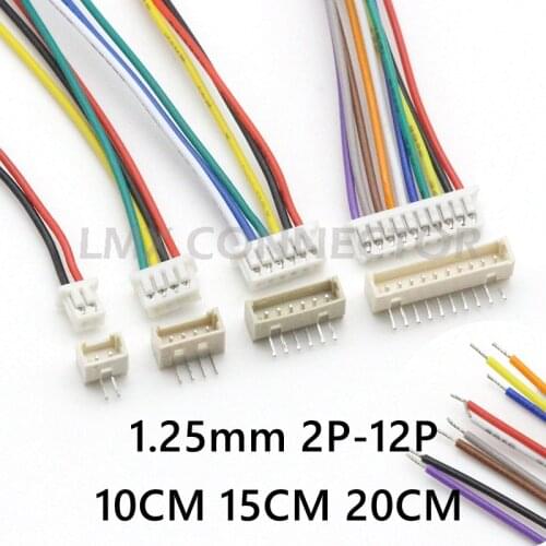 10 sets JST 1.25mm Pitch Female Connector Wire 10CM 15CM 20CM 28AWG 2/3/4/5/6/7/8/9/10/11/12 Pin with Right Angle Socket