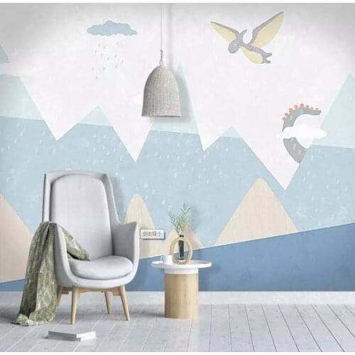 Milofi custom 3D wallpaper mural Nordic hand-painted cartoon dinosaur world childrens room background wall decoration painting