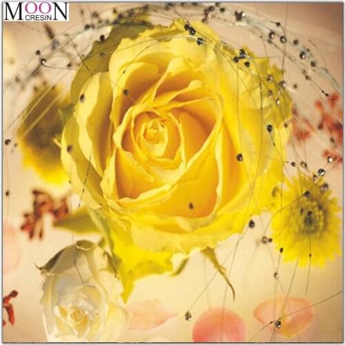 MOONCRESIN 3D Diy Diamond Painting Cross Stitch Yellow Rose Diamond Mosaic Full Round Diamond Embroidery Decoration Flowers Gift