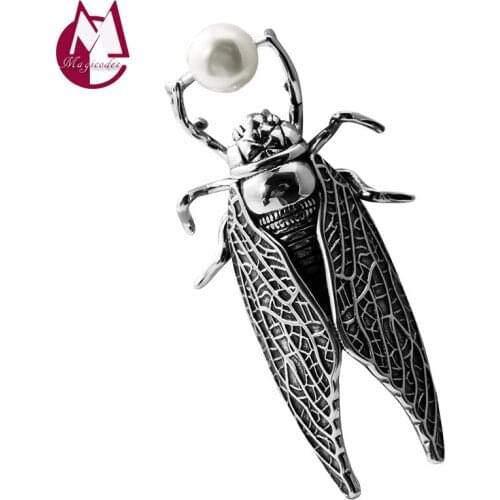 Animal Insect Pearl Brooch Real 925 Sterling Silver Creative Pin Fashion Jewelry Men Women 2021 Broche Femme Bijoux De Luxe X06