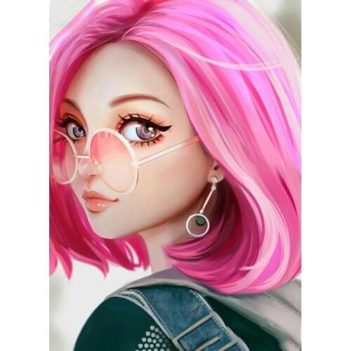 Pink Glasses Girl Figure DIY Painting By Numbers Hand Painted Oil Painting Adult Child Picture Colouring Home Decor Unique Gift