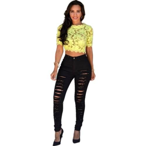 XS Fall New Style Ripped Jeans Women Super Stretchy Jeans High Waisted Jeans Ripped for Denim Joggers Women Super Stretchy Jeans