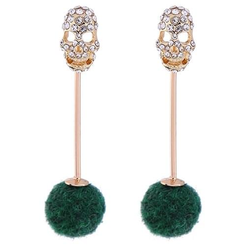 Bulk Price 2 Color Green&Black Cotton Pompon Earrings Ethnic Long Skeleton Drop Earrings For Women Indian Jewelry