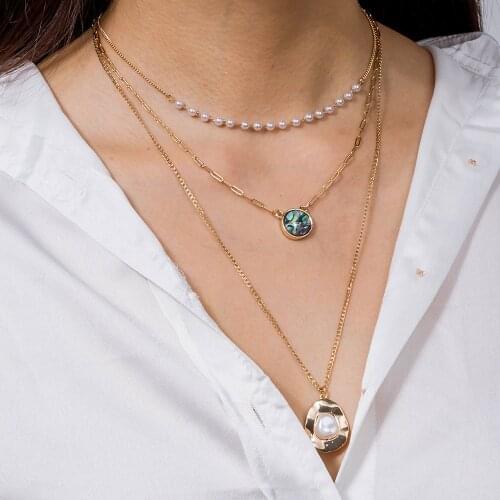 Necklace disc natural color abalone shell pendant multi-layer pearl clavicle necklace female