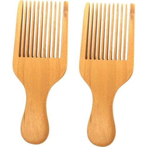 2 Pack of Hair/Beard Pick Comb – Natural Brown Color Wood Scalp Massage Comb With Portable Handle (Wide Tooth)