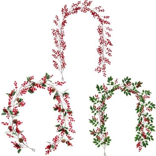 3 PCS Artificial Red Berry Christmas Garland with Pine Cone Indoor Outdoor Garden Gate New Year Home Decoration Wholesale XB