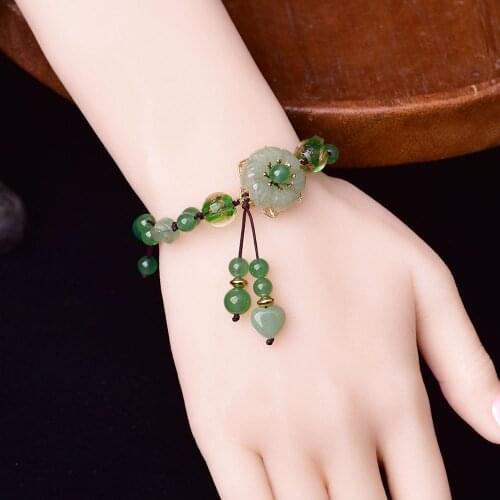 Chinoiserie Individuality Retro Hand-woven Bracelet Ornaments Fresh Coloured Glaze Green Crystal Bracelet Female Fashion Jewelry