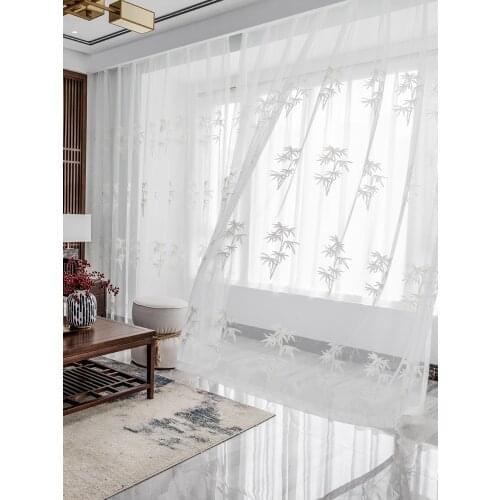 SAIZEE New Chinese Style Embroidery Tulle Curtain For Living Room White Fabric Drapes Decorative Window Curtain For Bedroom