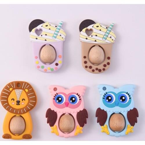 Baby Teething Toy The Latest Cute Shape Silicone Teether With Rotatable Wooden Bead BPA Free Teething Toy DIY Pacifier Chain