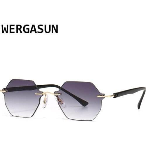 WERGASUN New Irregular Rimless Sunglasses Women Brand Designer Alloy Frame Sun Glasses Fashion Female Clear Shades