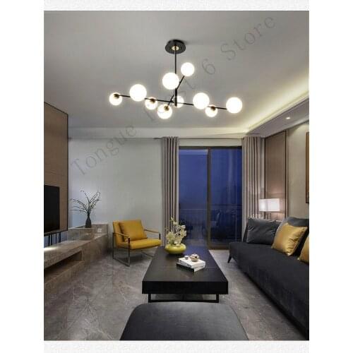 Modern Glass Ball Black LED Ceiling Chandelier Nordic Home Decoration Living Room Kitchen Light Bedroom Dining Room Lighting