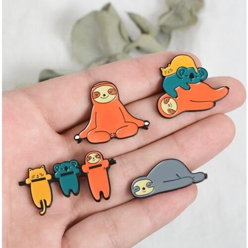 Sleepy Sloths Koala Cat Cute Animals Party Pins Lapel pins Enamel Badges Brooches Gift for Sloth Lover Koala Lover