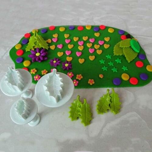 Creative 3Pcs/Set Christmas Rose Leaf Cake Icing Fondant Plunger Cutter Christmas Cake Decorating Tools Baking Pastry Diy Mold