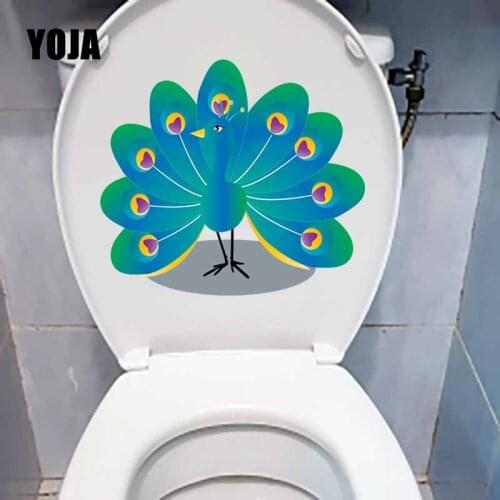 YOJA 23.7X21.1CM Animal Wall Sticker Beautiful Hand Painted Peacock Pattern Kids Room Decoration Toilet Decal T5-0674