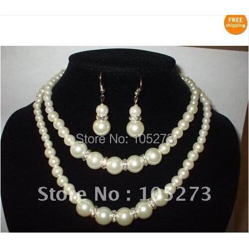 Mother-of-pearl Jewelry Set AA 6-12MM White Color Round Shaper 18'-21inch S925 Silvers Earring Wholesale New Free Shipping