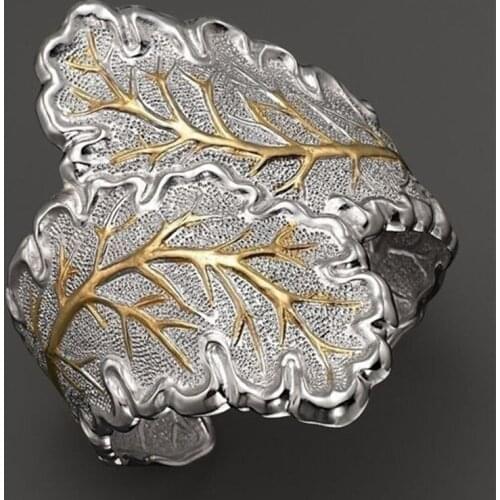 Ajojewel Vintage Painted Silver--gold-color Elegant Ring Leaf Jewelry For Women Delicate Gift 2021 Bijoux Femme