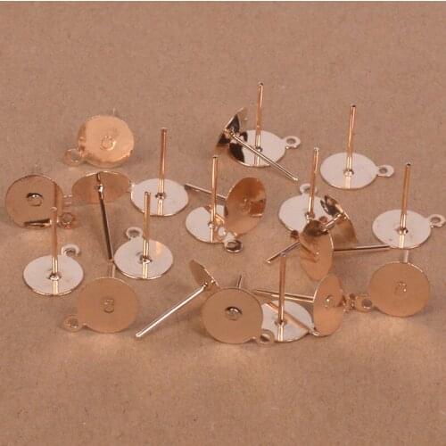 100pcs Metal Blank Earring Stud Base Fit 6 8 mm Rose Gold Earring Post Flat Base Pins Settings DIY Jewelry Making